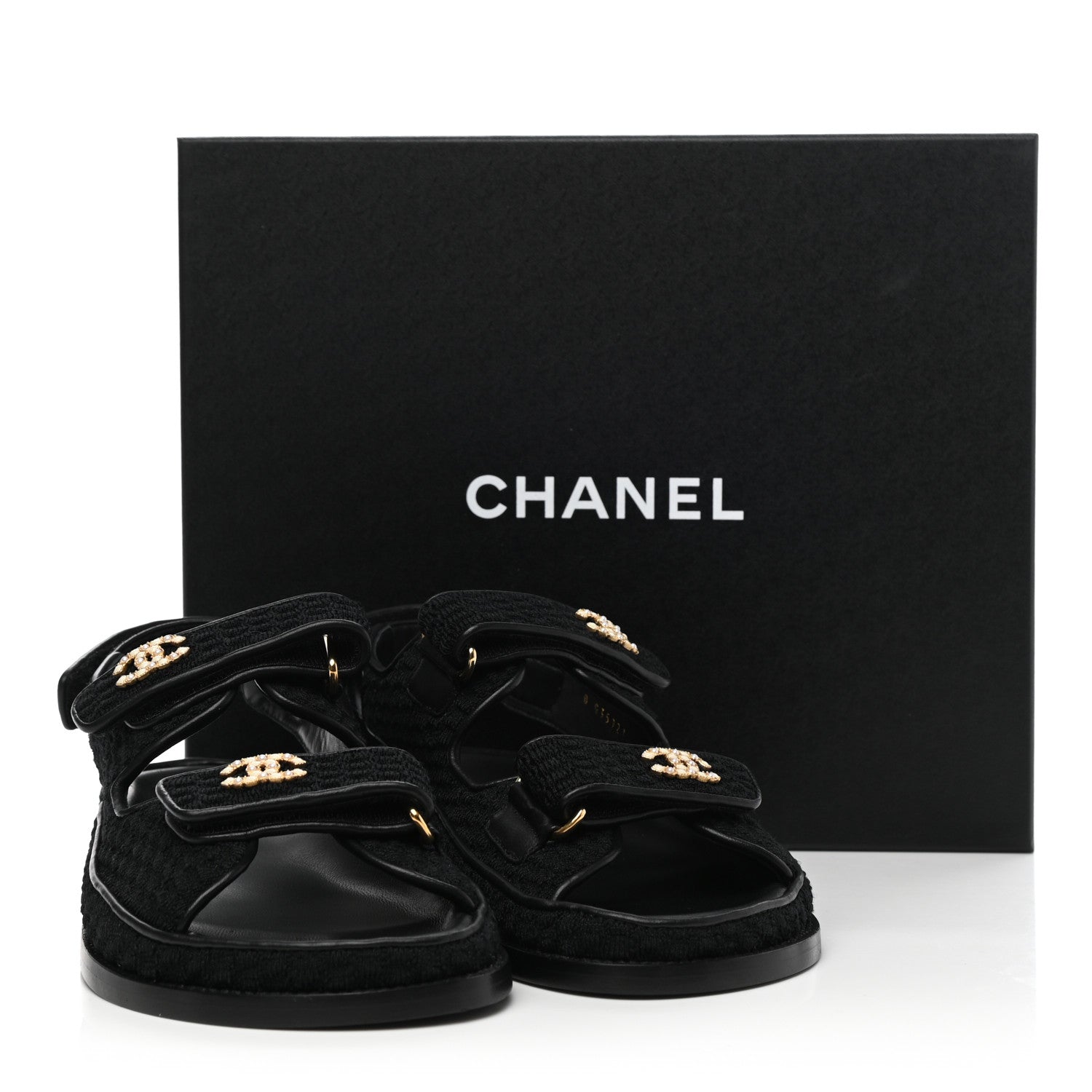Chanel Knit Fabric Velcro Dad Sandals 37 Black 9 of 9