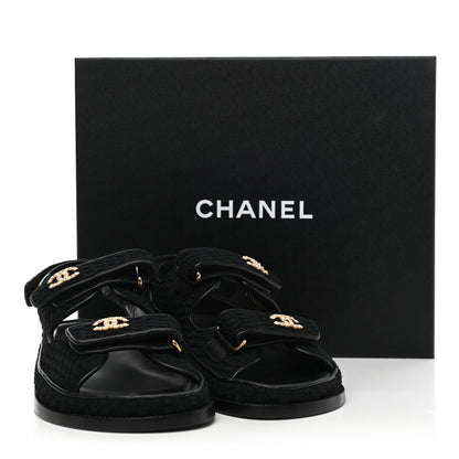 Chanel Knit Fabric Velcro Dad Sandals 37 Black 9 of 9