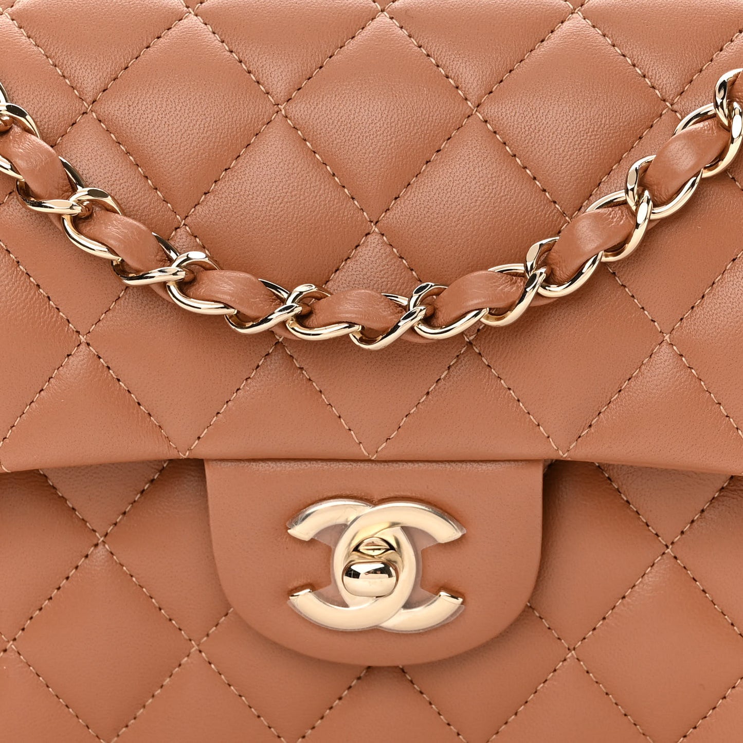 Lambskin Quilted Small Double Flap Brown