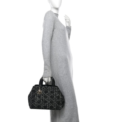 Christian Dior Calfskin Tweed Cannage Medium Toujours  Black White 2 of 11