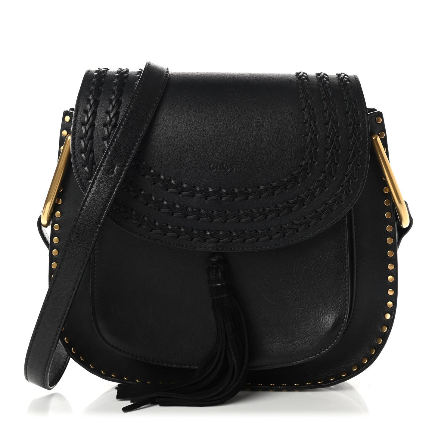 Calfskin Braided Medium Hudson Shoulder Bag Black