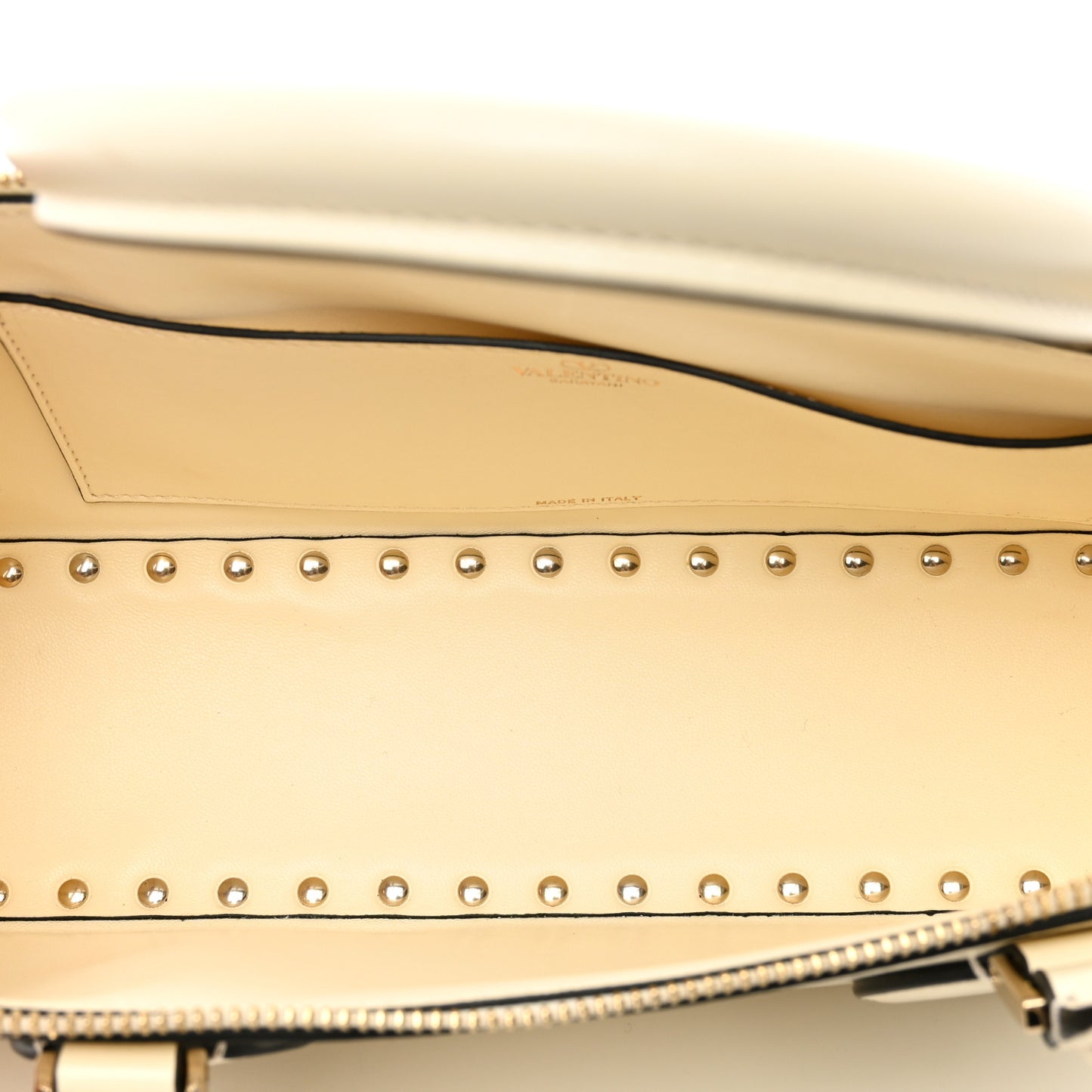 Smooth Calfskin Rockstud East West Top Handle Bag Ivory