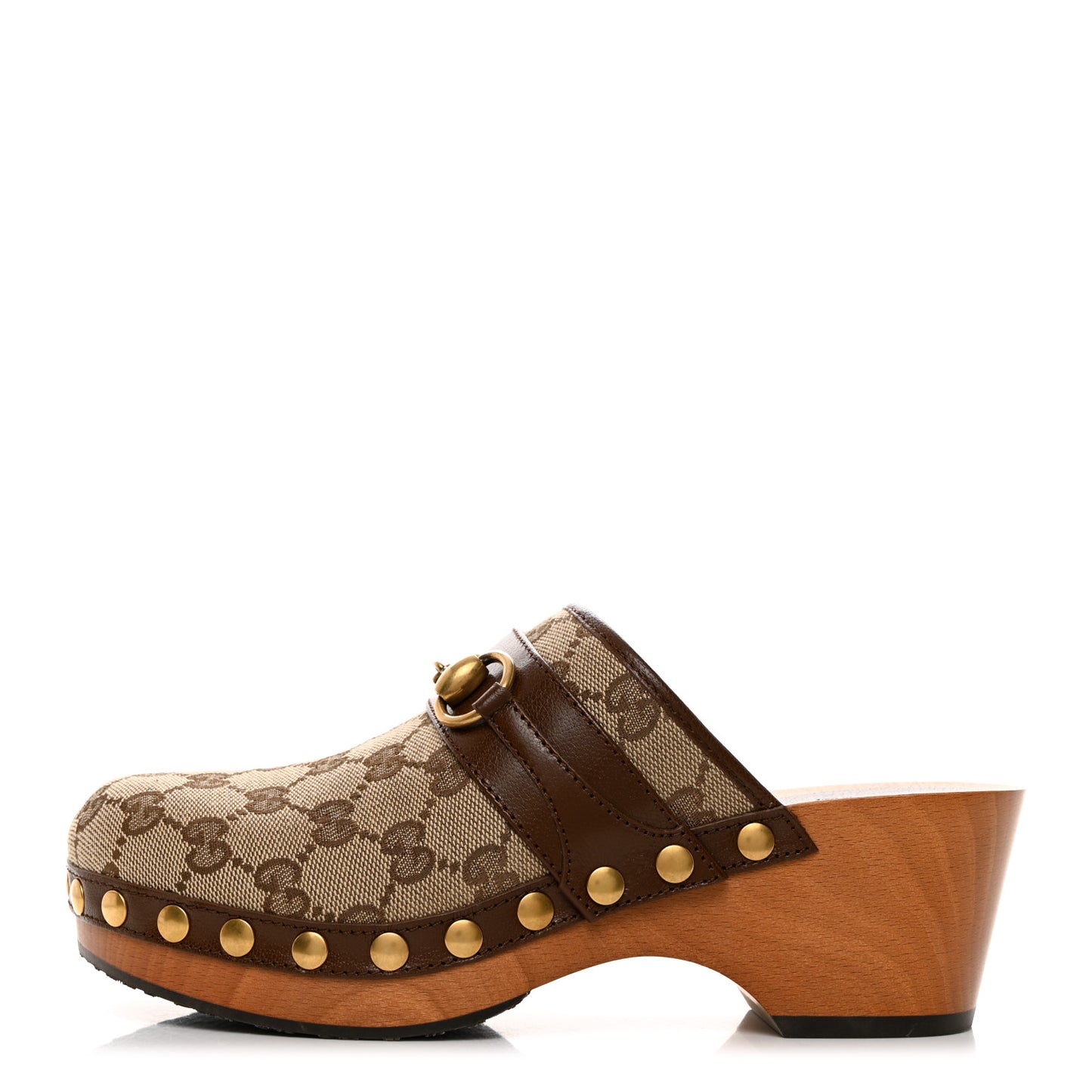 Monogram Goatskin Horsebit Clog Mules 36.5 Beige Ebony Brown Sugar