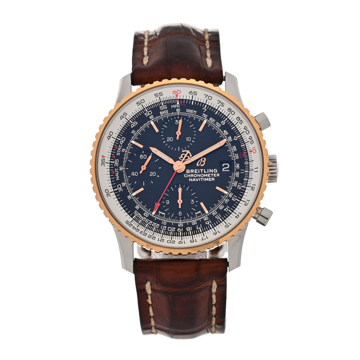 Breitling Stainless Steel 18K Rose Gold Alligator 41mm Navitimer Chronograph Automatic Watch Black U13324 1 of 5