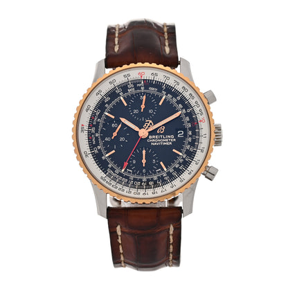 Breitling Stainless Steel 18K Rose Gold Alligator 41mm Navitimer Chronograph Automatic Watch Black U13324 1 of 5