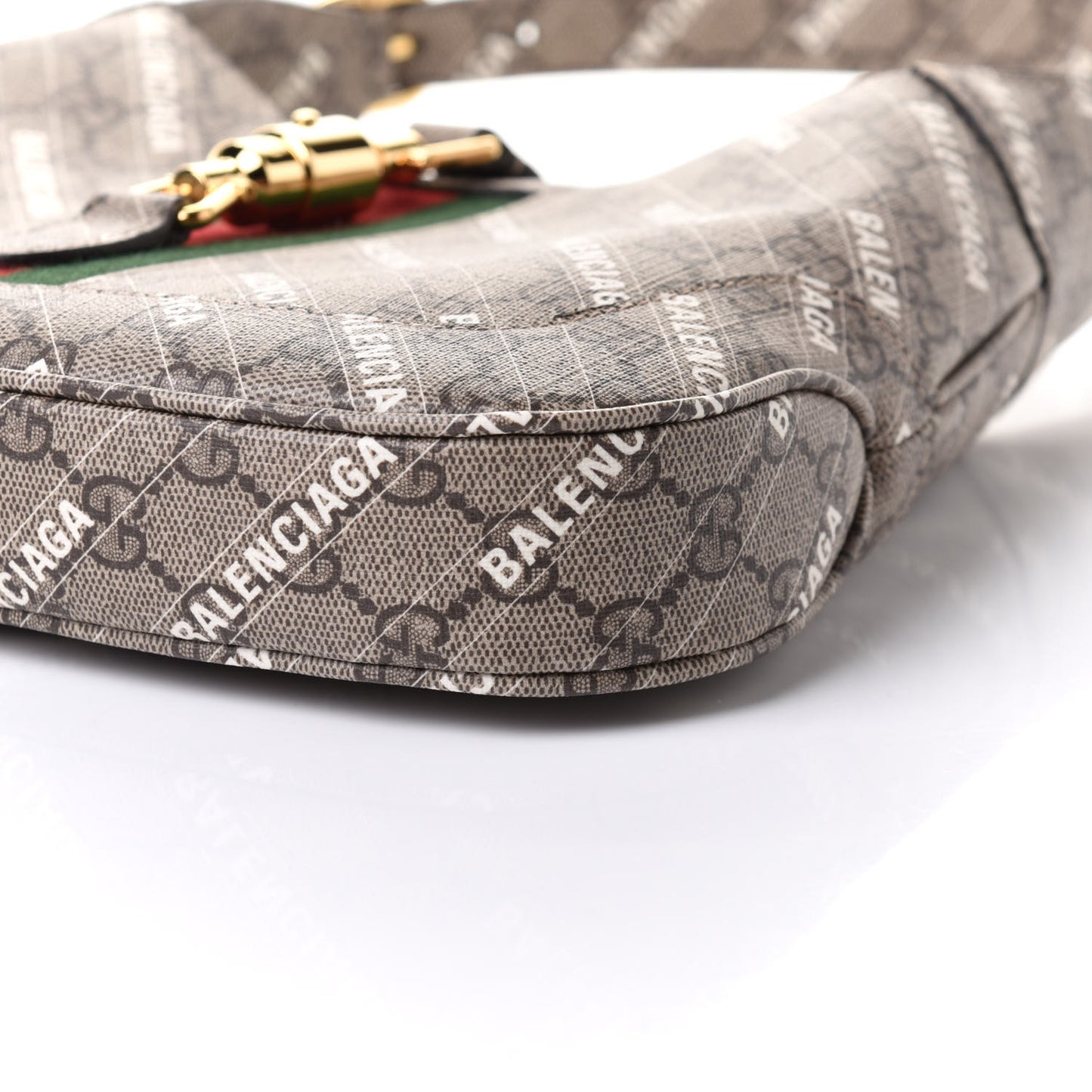 X BALENCIAGA GG Supreme Monogram Striped Logo Print Web Small Jackie 1961 Hobo Beige Ebony Mystic White