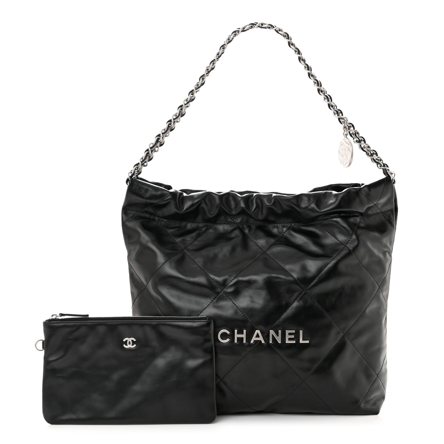 Shiny Calfskin Quilted Small Chanel 22 Black
