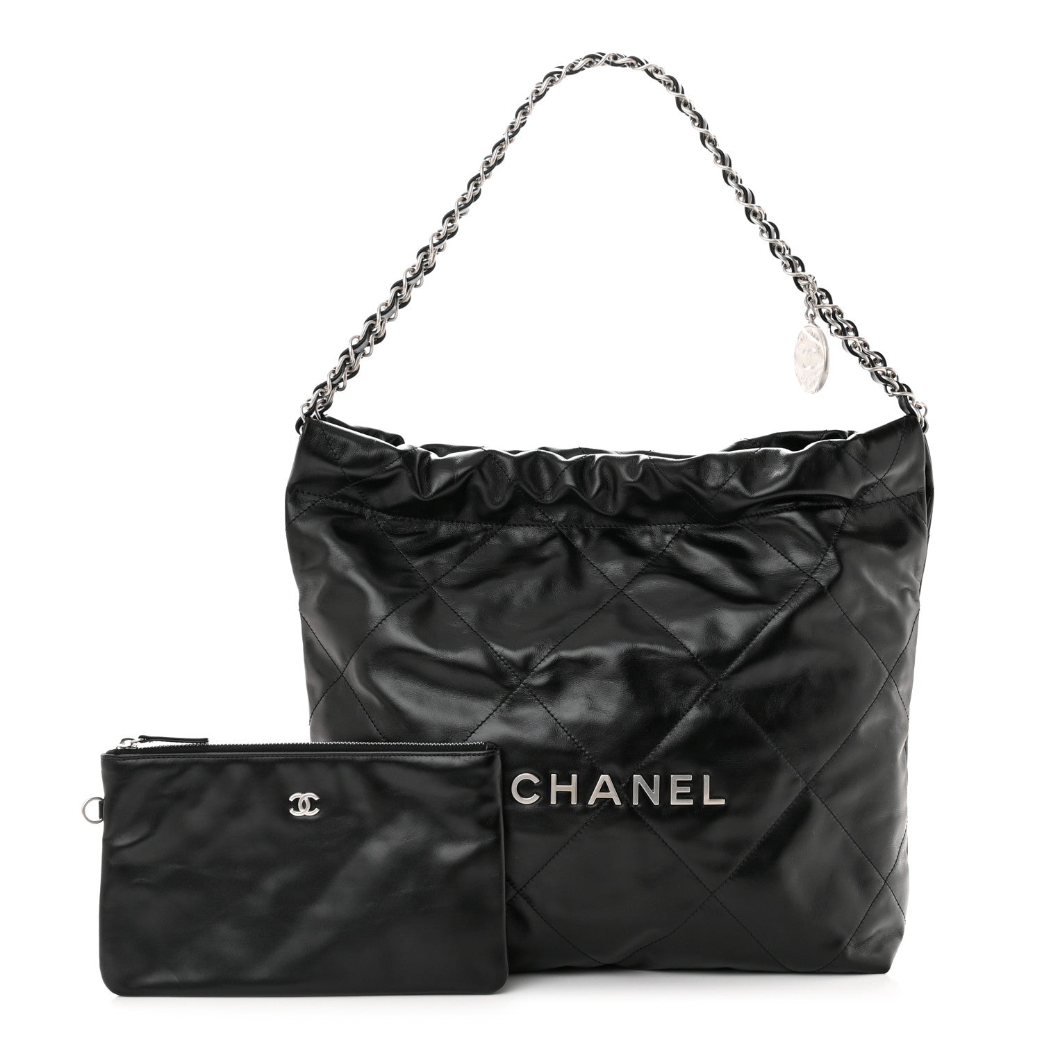 Chanel Shiny Calfskin Quilted Small Chanel 22 Black 1 of 12