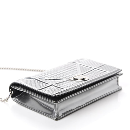Christian Dior Metallic Patent Micro-Cannage Diorama Wallet on Chain Pouch Silver 4 of 10