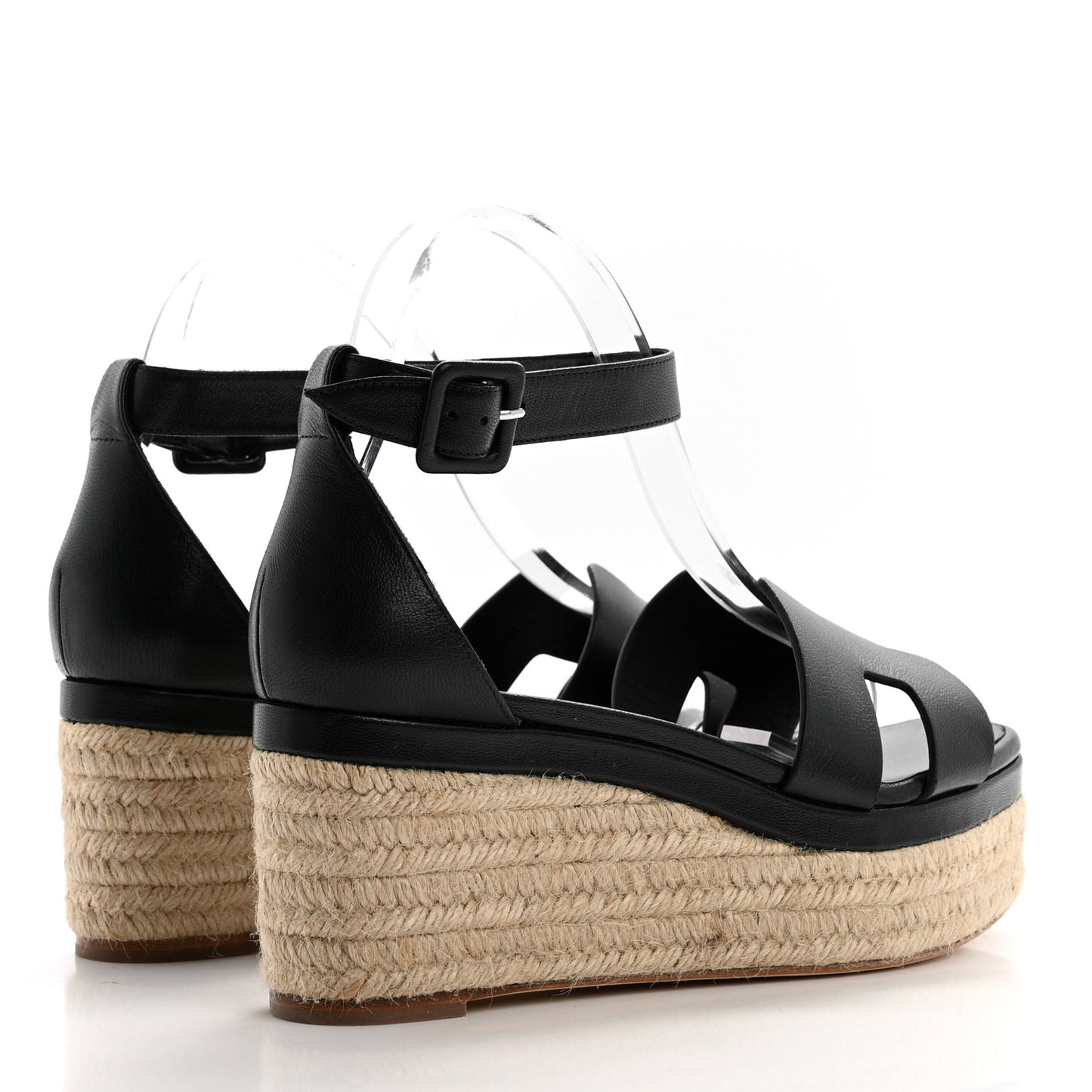 Goatskin Elda Espadrille Wedge Sandals 41 Black