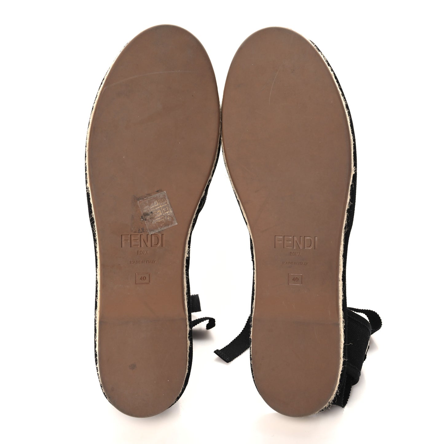 Canvas FF Embroidered Roma Ankle Wrap Flat Espadrilles 40 Black
