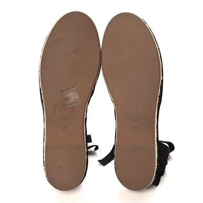 Fendi Canvas FF Embroidered Roma Ankle Wrap Flat Espadrilles 40 Black 6 of 9