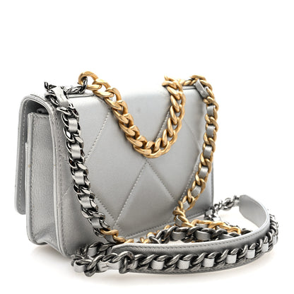 Chanel Metallic Lambskin Quilted Chanel 19 Wallet On Chain WOC Silver 3 of 11