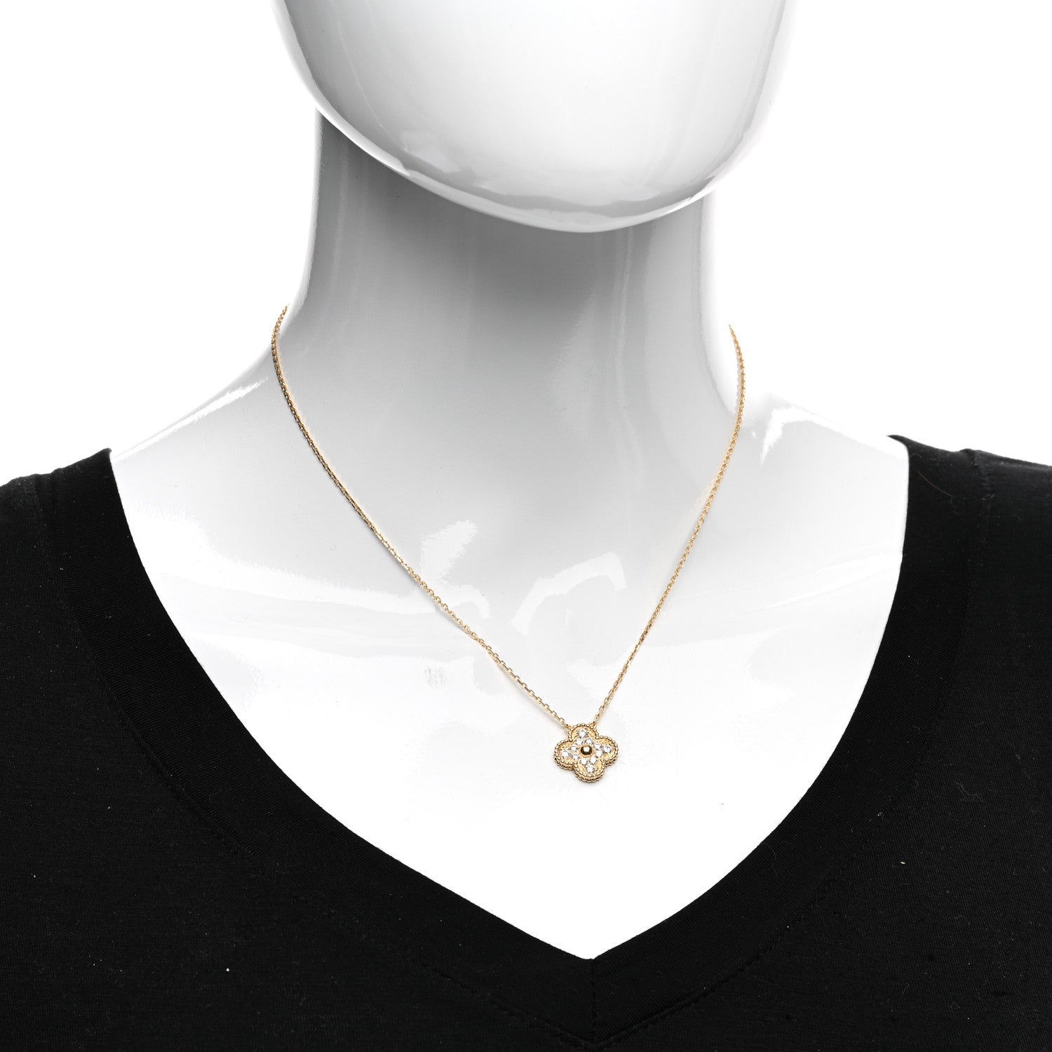Van Cleef & Arpels 18K Yellow Gold Diamond Vintage Alhambra Pendant Necklace 2 of 6