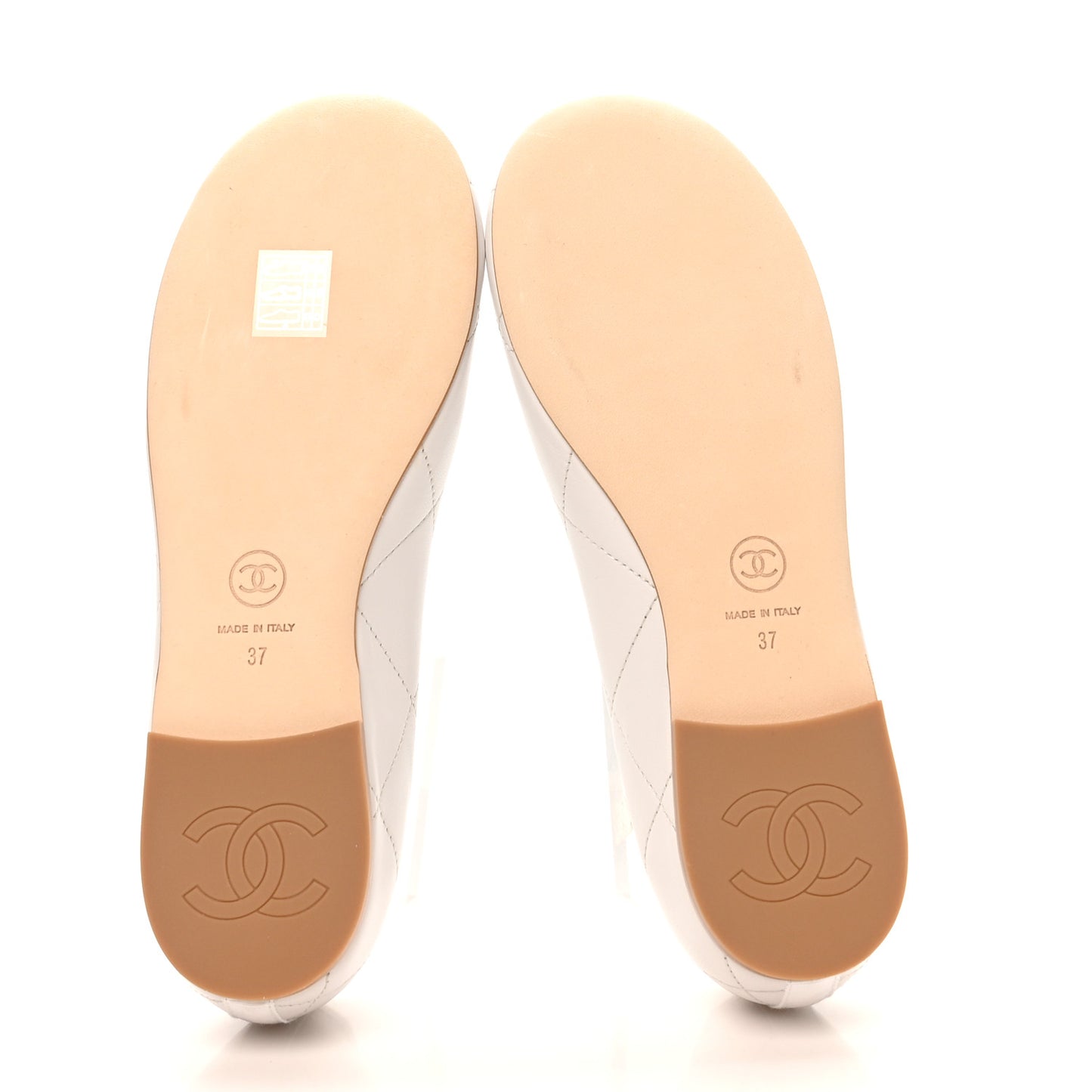 Lambskin Quilted CC Cambon Ballet Flats 37 White Black