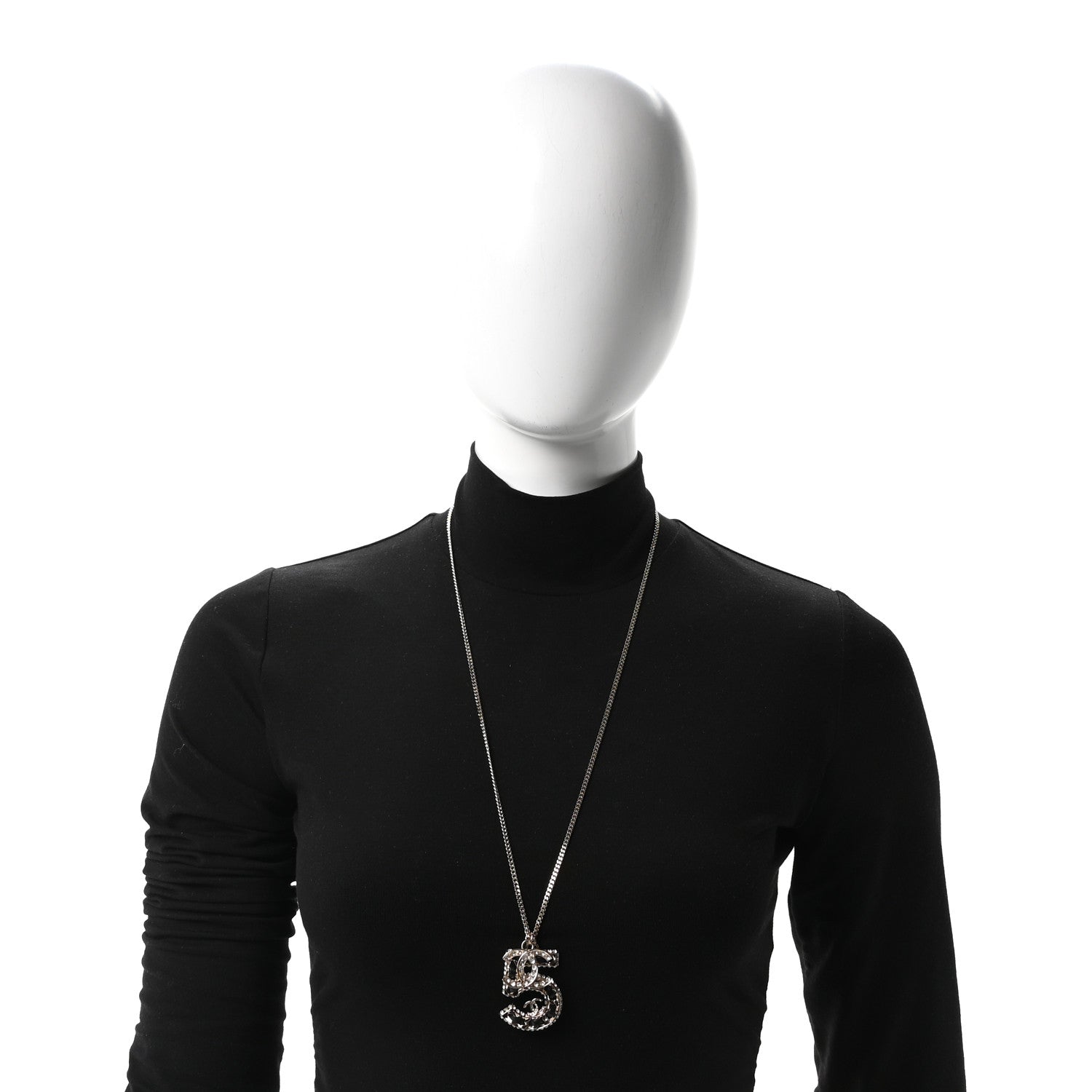 Chanel Lambskin Crystal CC Number 5 Pendant Necklace Gold Black 2 of 5