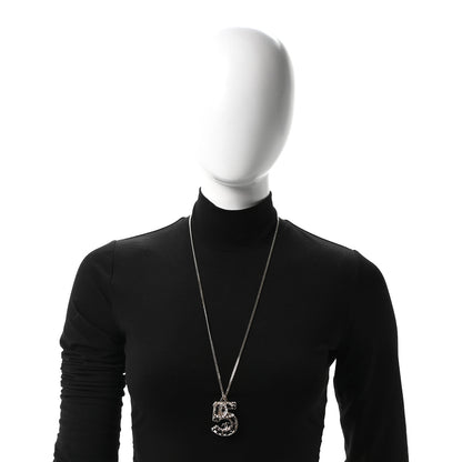 Chanel Lambskin Crystal CC Number 5 Pendant Necklace Gold Black 2 of 5