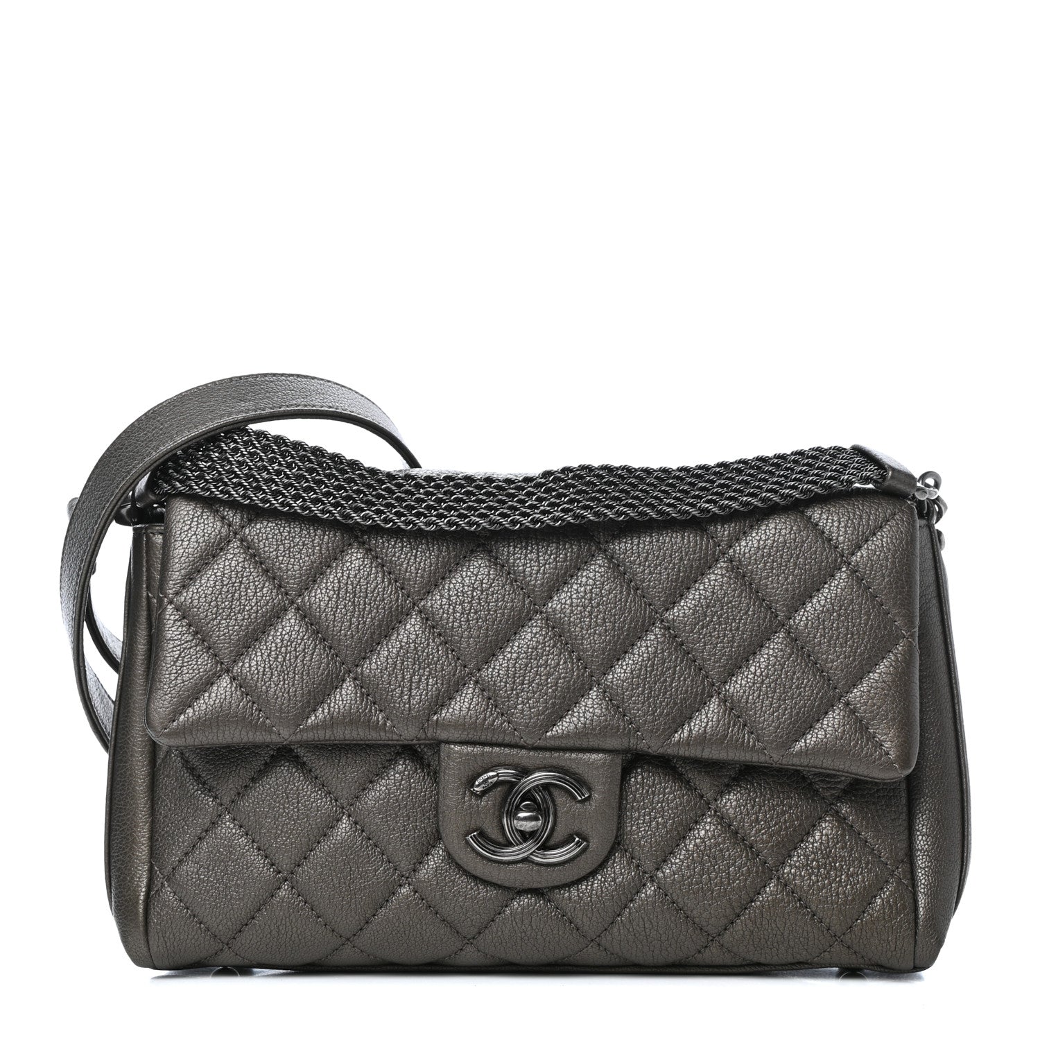 Chanel Metallic Goatskin Quilted Chain Handle Flap Silver 1 of 11