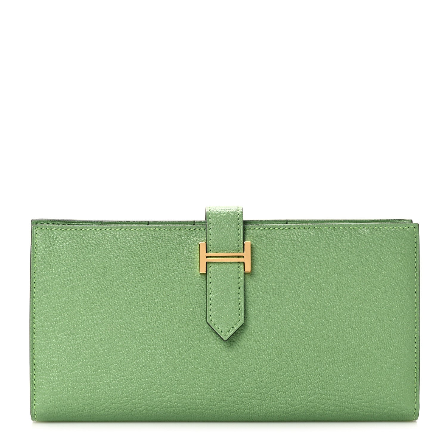 Hermes Chèvre Mysore Bearn Gusset Wallet Vert Criquet 1 of 9