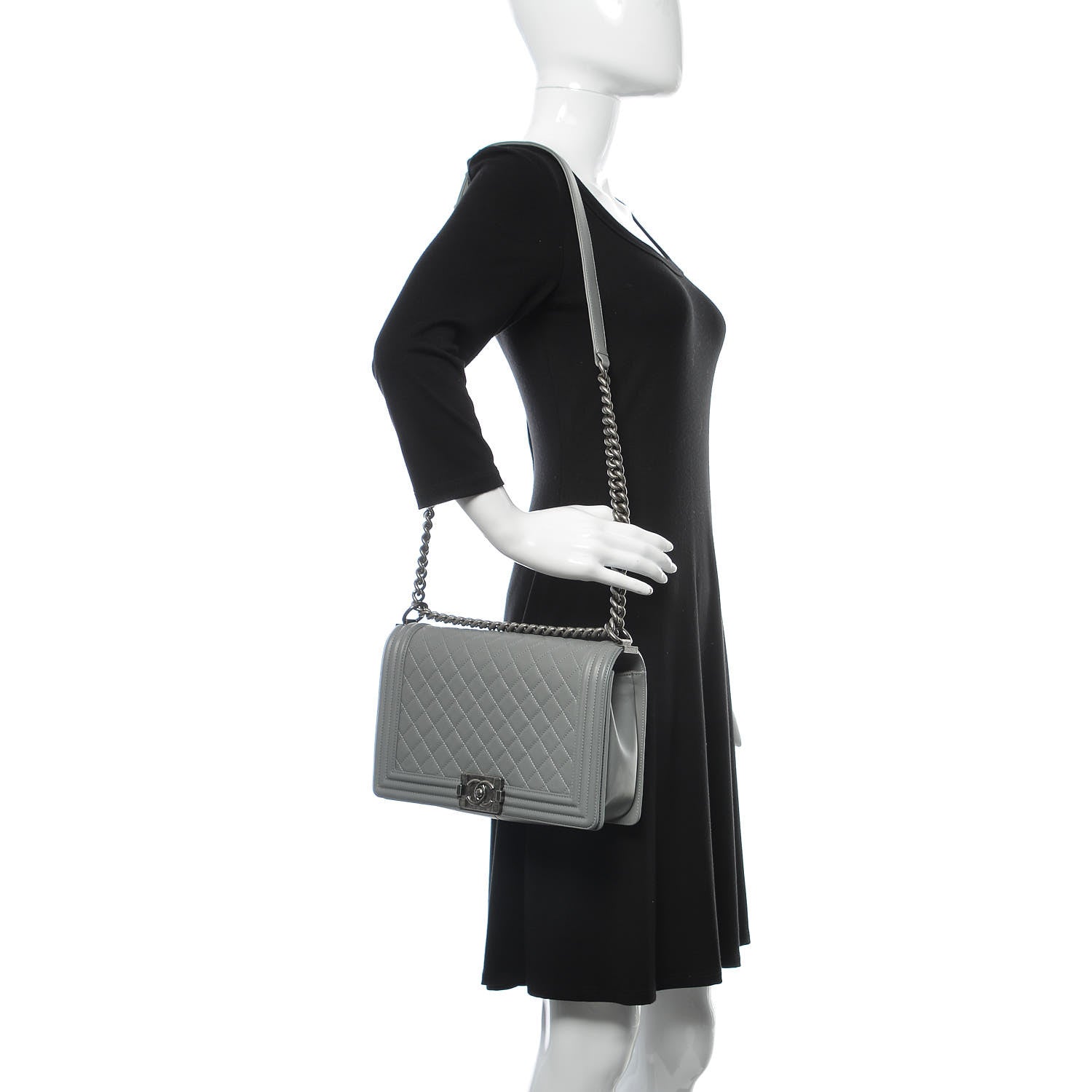 Chanel Calfskin Quilted New Medium Boy Flap Grey 2 of 13