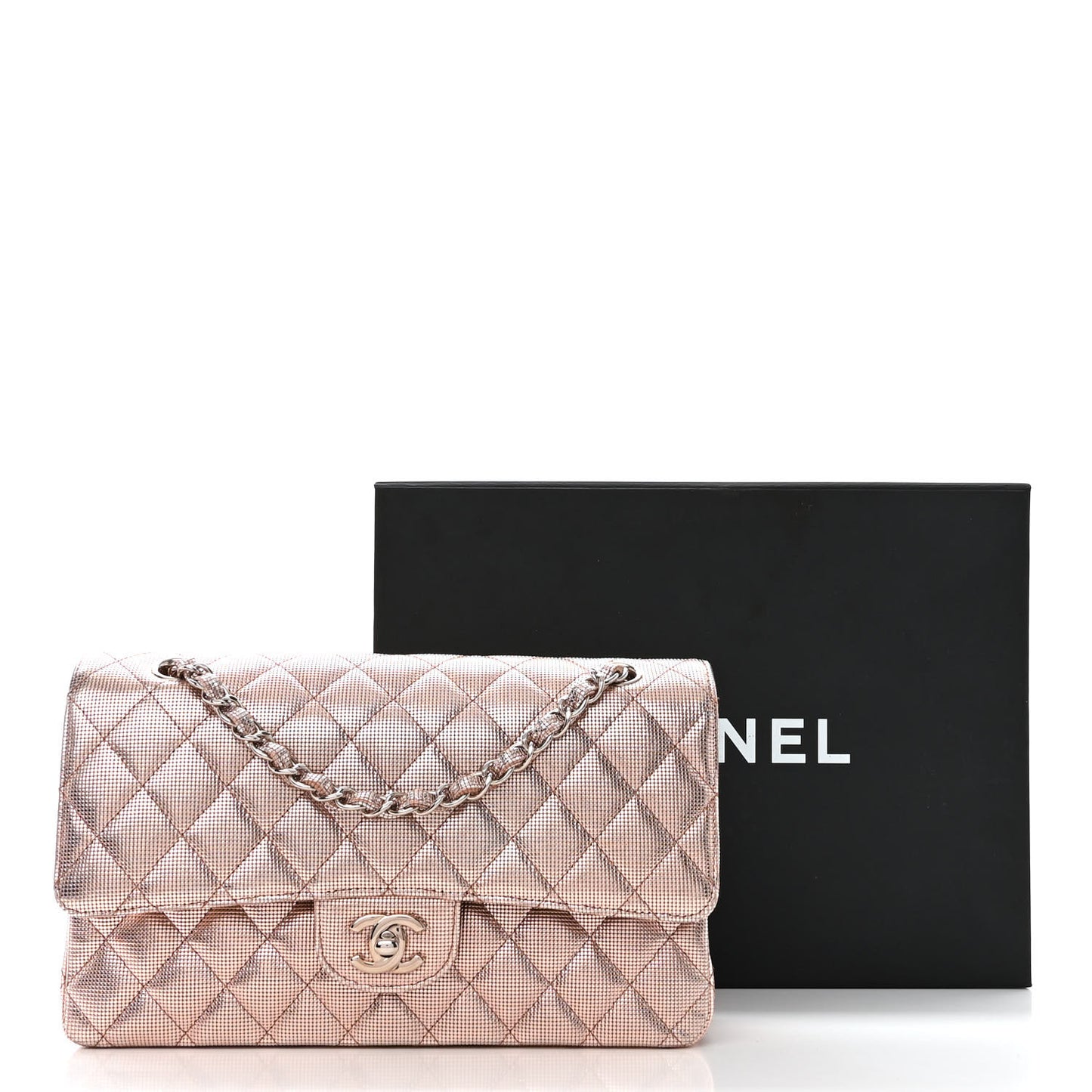 Metallic Calfskin Pixel Effect Medium Double Flap Pinky Gold