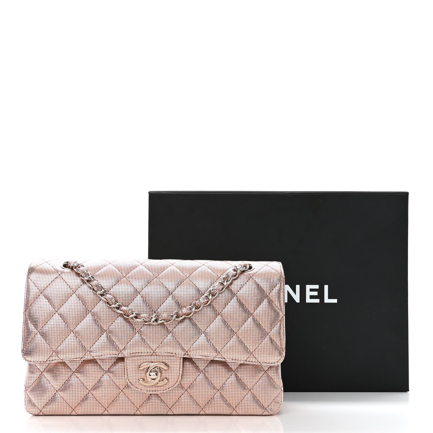 Chanel Metallic Calfskin Pixel Effect Medium Double Flap Pinky Gold 12 of 12