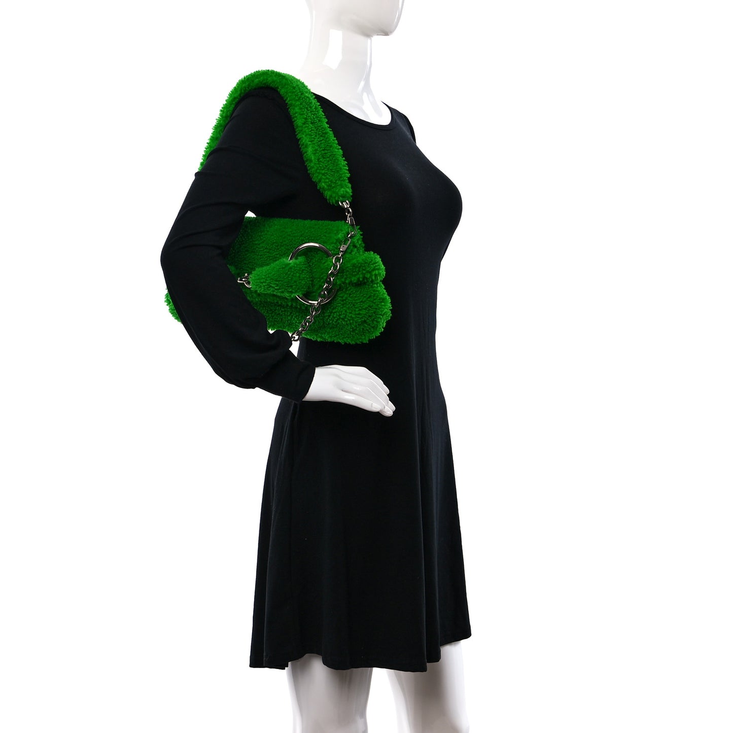 Merino Wool Medium Maxi Horsebit Chain Shoulder Bag Green