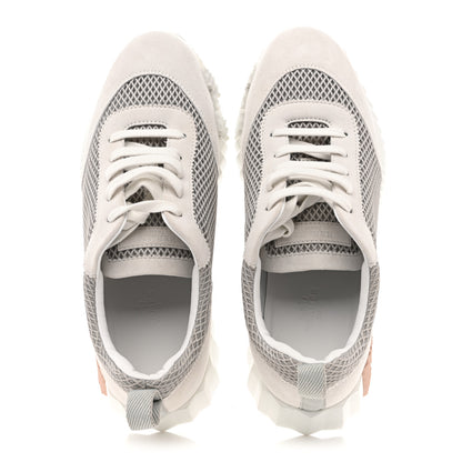 Hermes Air Mesh Suede Goatskin Bouncing Sneakers 38.5 Gris Lulea White 2 of 11