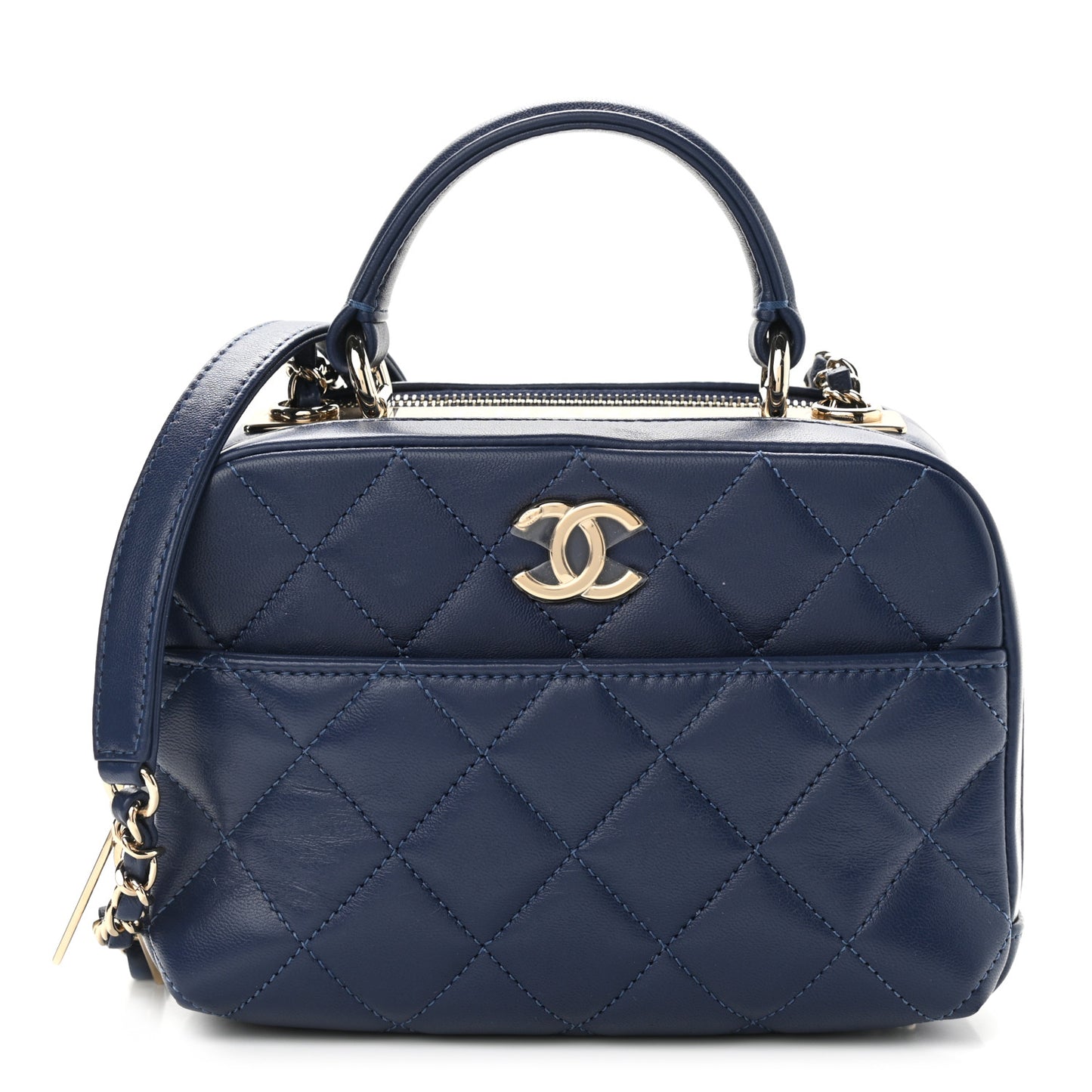Lambskin Quilted Small Trendy CC Bowling Bag Navy
