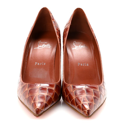 Christian Louboutin Calfskin Crocodile Embossed Kate 85 Pumps 38 Acajou 3 of 9