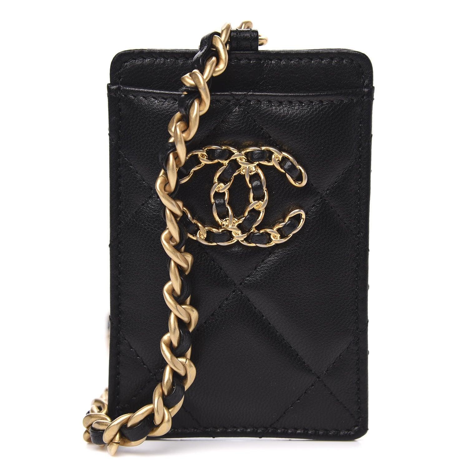 Chanel Goatskin Quilted 19 Card Holder On Chain Black 1 of 9