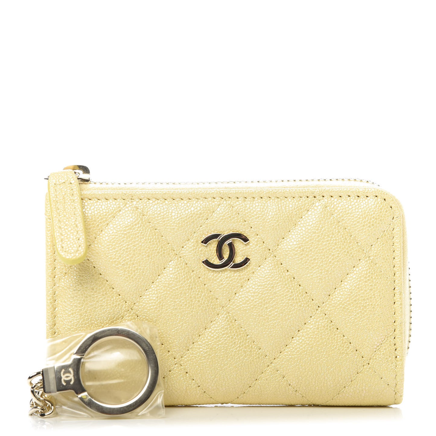 Iridescent Caviar Quilted Key Holder Case Yellow