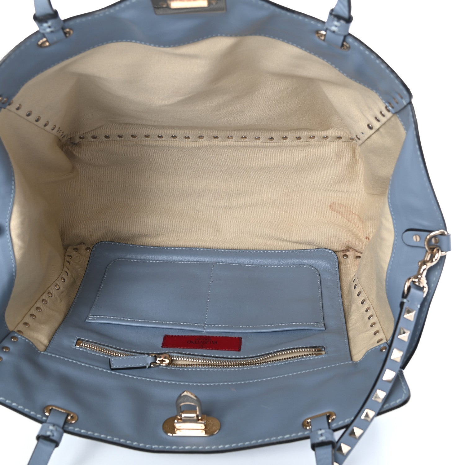 Valentino Garavani Vitello Medium Rockstud Tote Light Stone 5 of 9