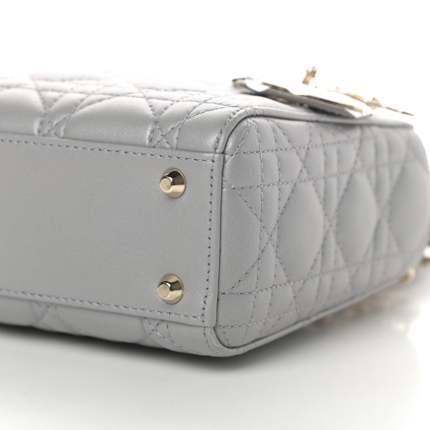 Metallic Lambskin Cannage Mini Lady Dior Silver