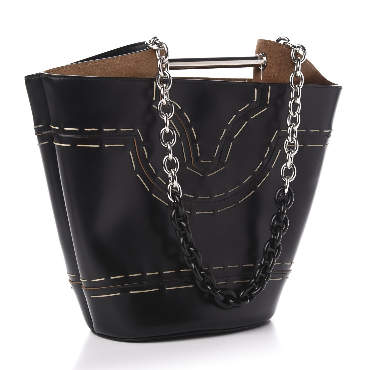Balenciaga Calfskin Pickstitch Mini Top Handle Bucket Bag Black 3 of 10