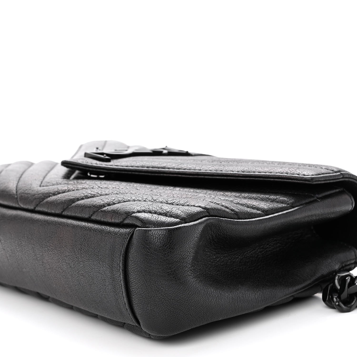 Saint Laurent Sheepskin Matelasse Chevron Monogram Monochrome Medium College Bag Black 9 of 11