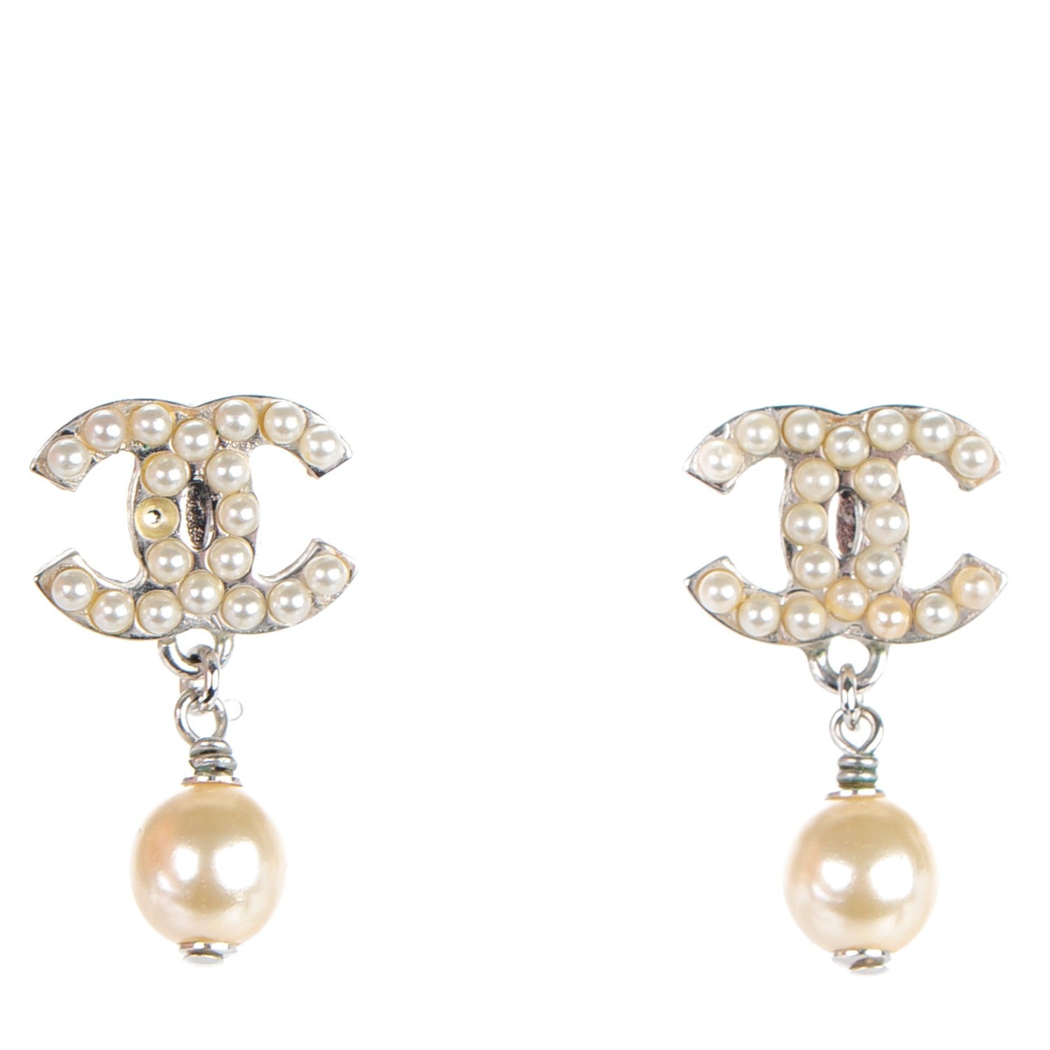 Chanel Pearl CC Drop Earrings Silver 1 of 5