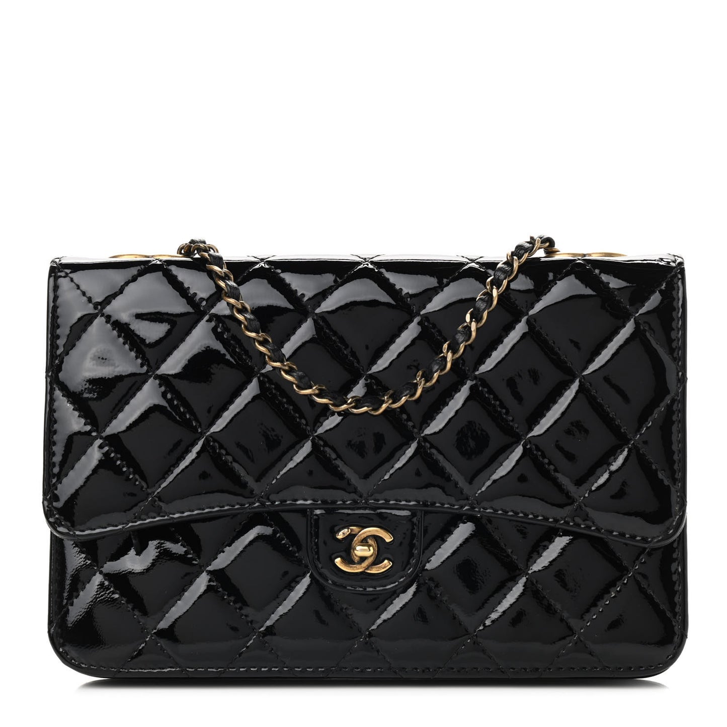 Patent Quilted Wallet On Chain WOC Black