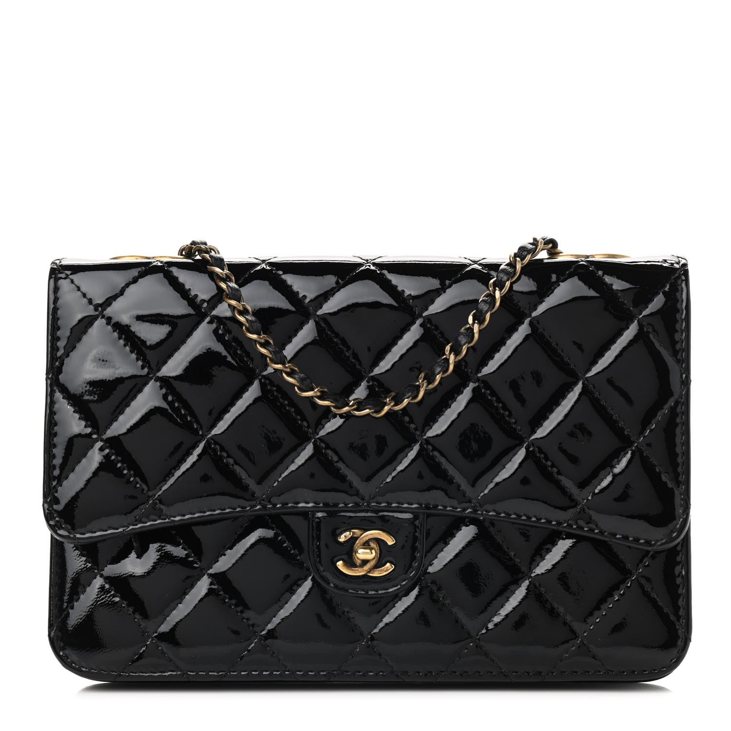Chanel Patent Quilted Wallet On Chain WOC Black 1 of 10