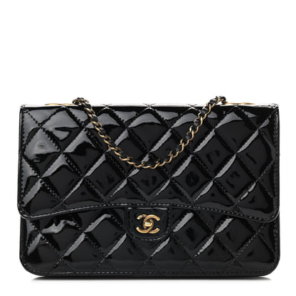 Chanel Patent Quilted Wallet On Chain WOC Black 1 of 10