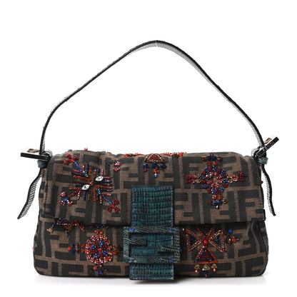 Fendi Lizard Zucca Crystal Beaded Baguette Tobacco Multicolor 1 of 9