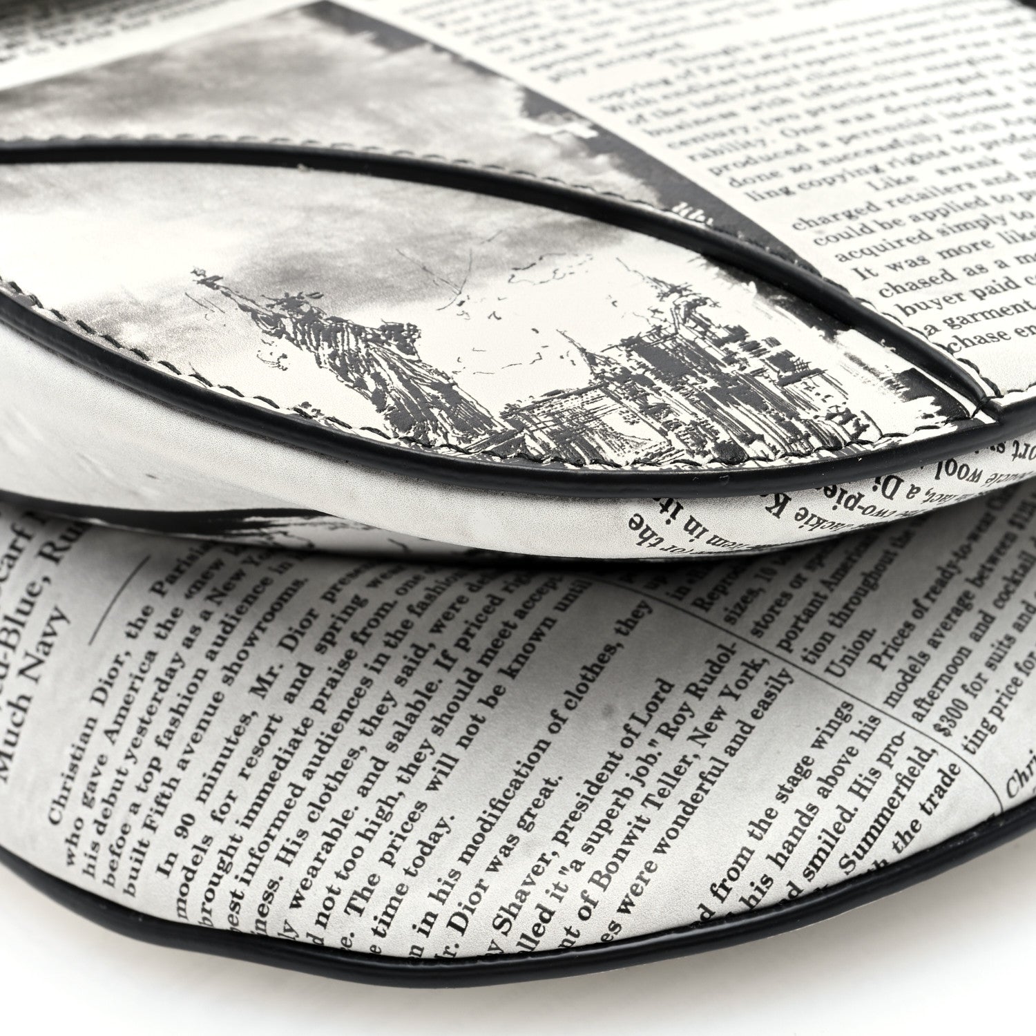 Christian Dior Calfskin Newspaper Printed Saddle Bag With Strap Black White 9 of 10