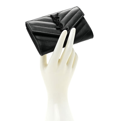 Saint Laurent Grain De Poudre Matelasse Chevron Small Monochrome Monogram Envelope Wallet Black 2 of 12