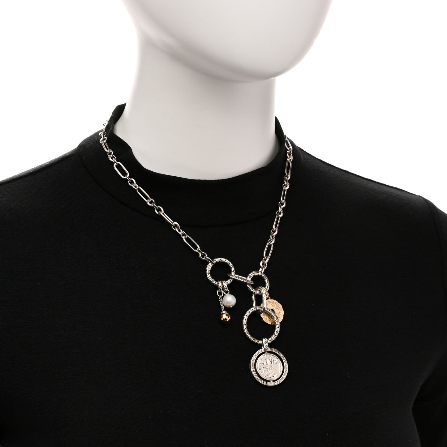 Sterling Silver 14K 18K Yellow Gold Cultured Pearl Moon Door Keyring Necklace