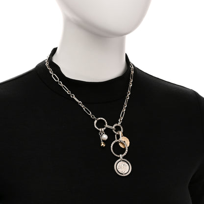 John Hardy Sterling Silver 14K 18K Yellow Gold Cultured Pearl Moon Door Keyring Necklace 2 of 5