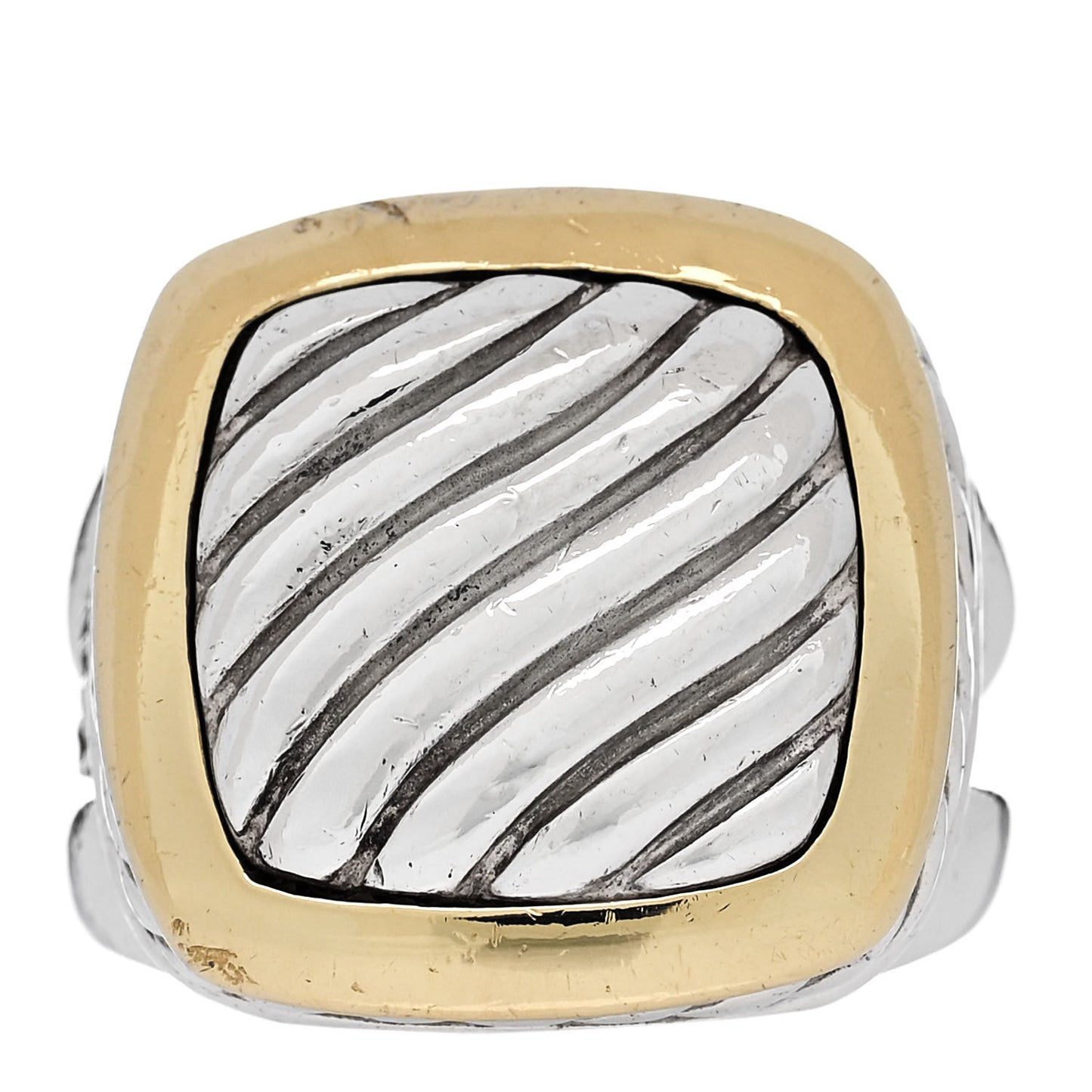 Sterling Silver 18K Yellow Gold Square Sculpted Cable Ring 52 6