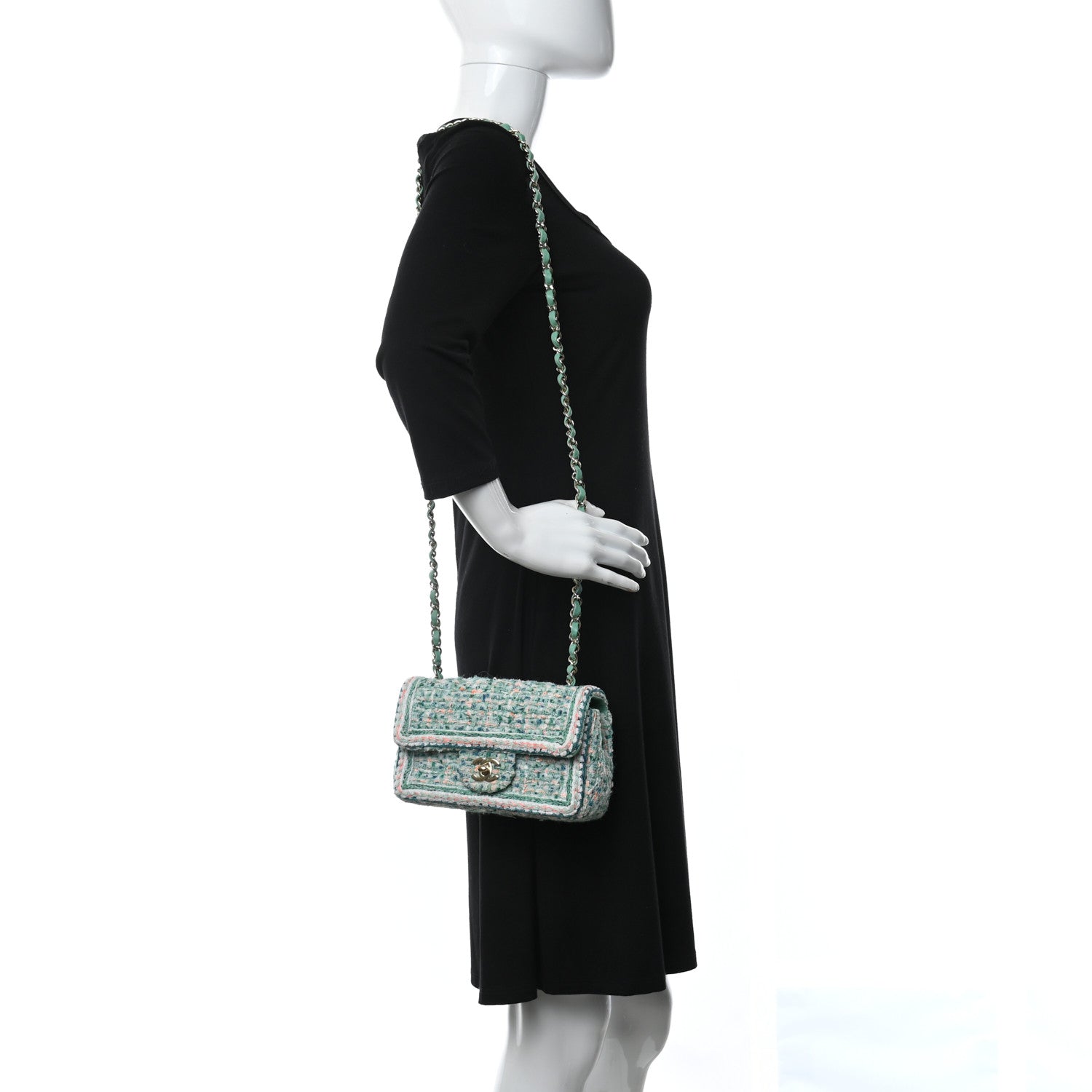 Chanel Tweed Quilted Mini Flap Green White Orange 2 of 11