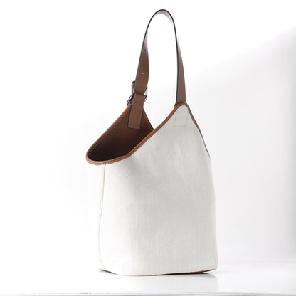 Loewe Linen Belted Strap Balloon Bucket Bag White 2 of 10