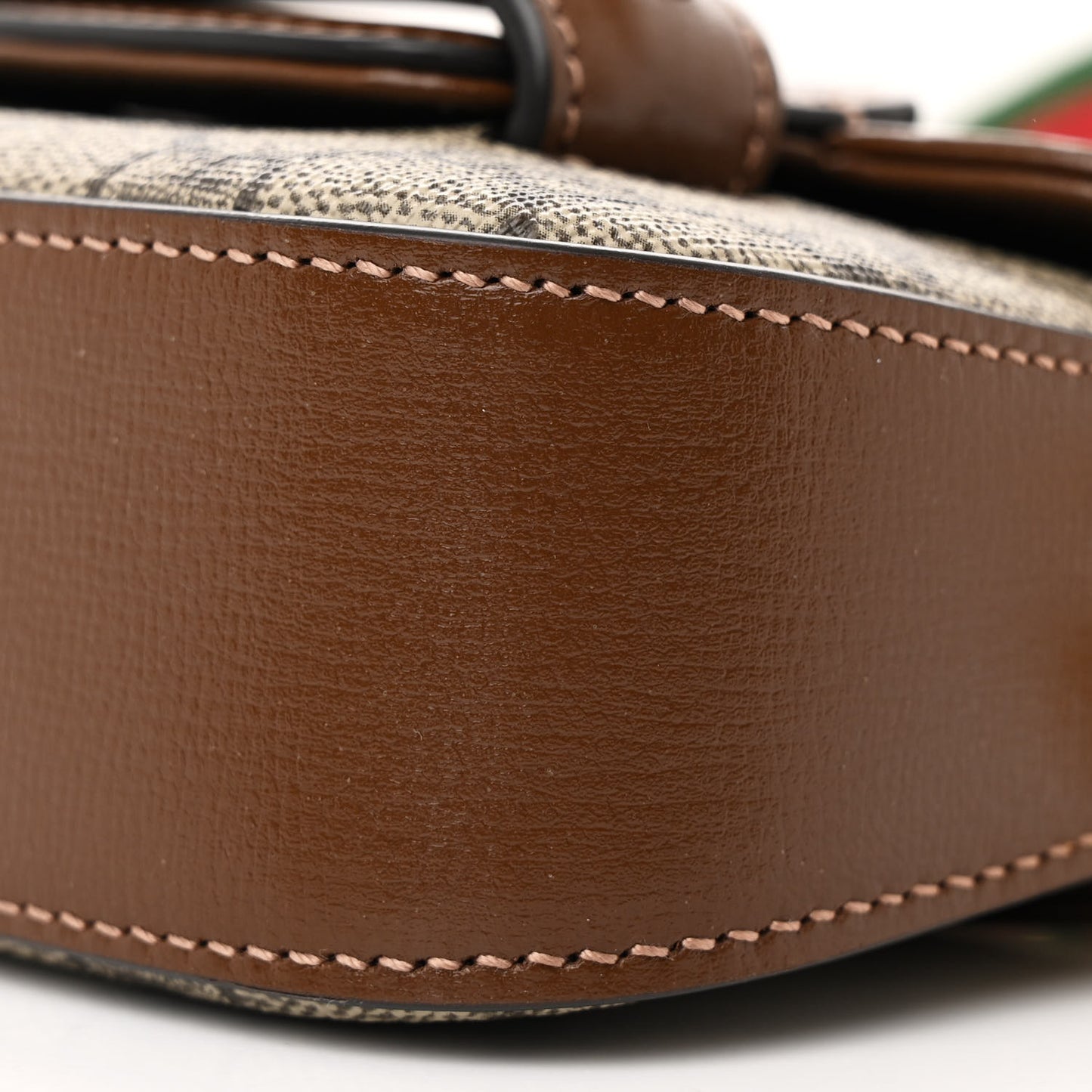 GG Supreme Monogram Azalea Calfskin Web Horsebit 1955 Wallet On Strap Beige Ebony Brown Sugar