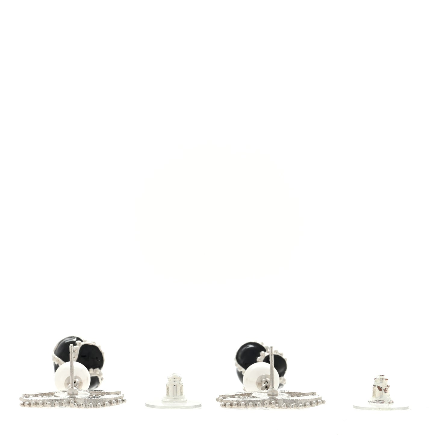 Metal Resin Bead Pearl CC Drop Earrings Silver White Black